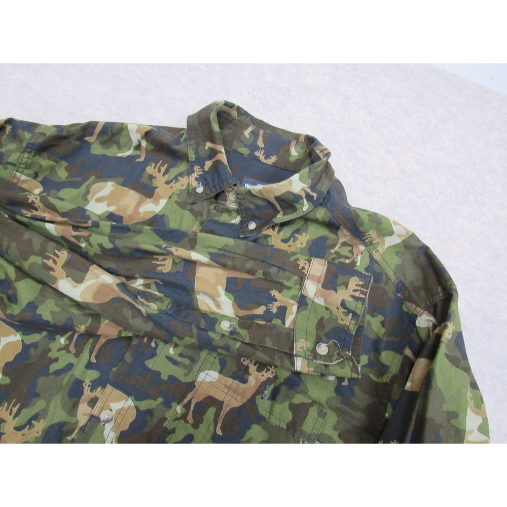 Woolrich Mens Olive Camouflage Deer Print Cotton Button Down Shirt L 6380RS